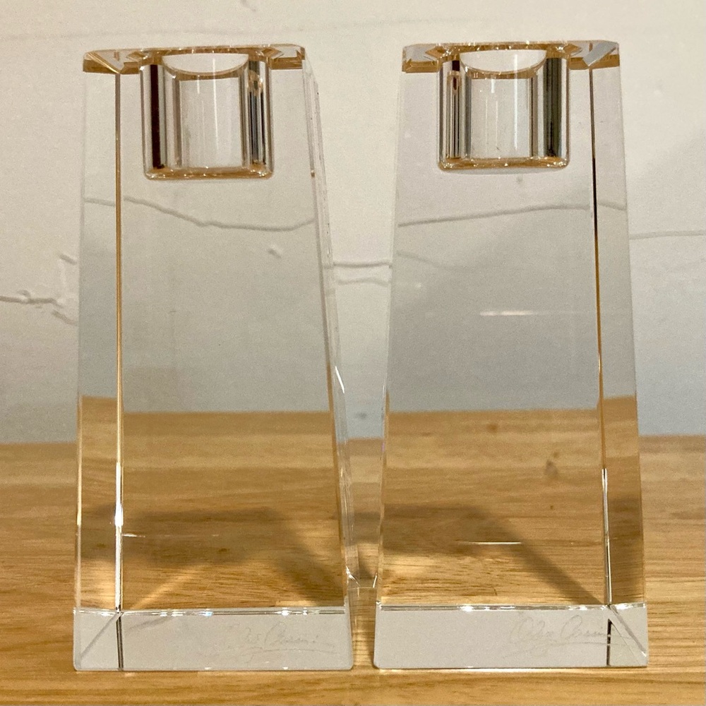 2 Crystal Candle Holders Oleg Cassini Kelly 4” Tall Clear Candlestick Set